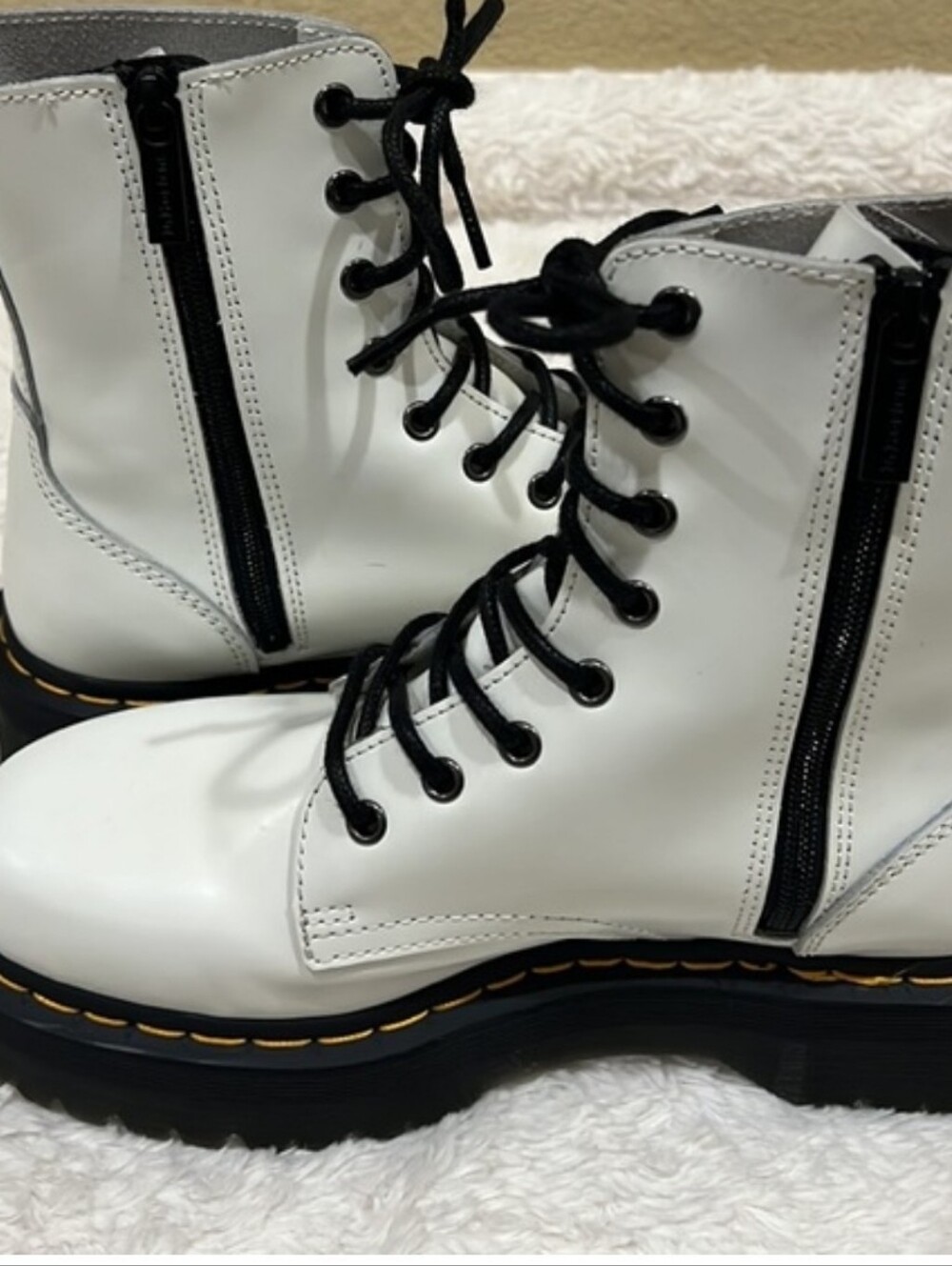 Dr. Marten White Lace-Up Side-Zip Platform Boots